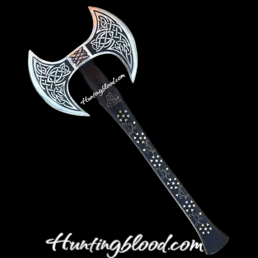 Custom Handmade Carbon Steel axe Medieval Warrior axe Large Decorative Double Headed axe. GENUINE HARDWOODd handle hande made work with leather sheath Gift for him =HB-1400