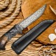 unique knife Custom skinner knife crown & Damascus Blade &Aching&Engraving 