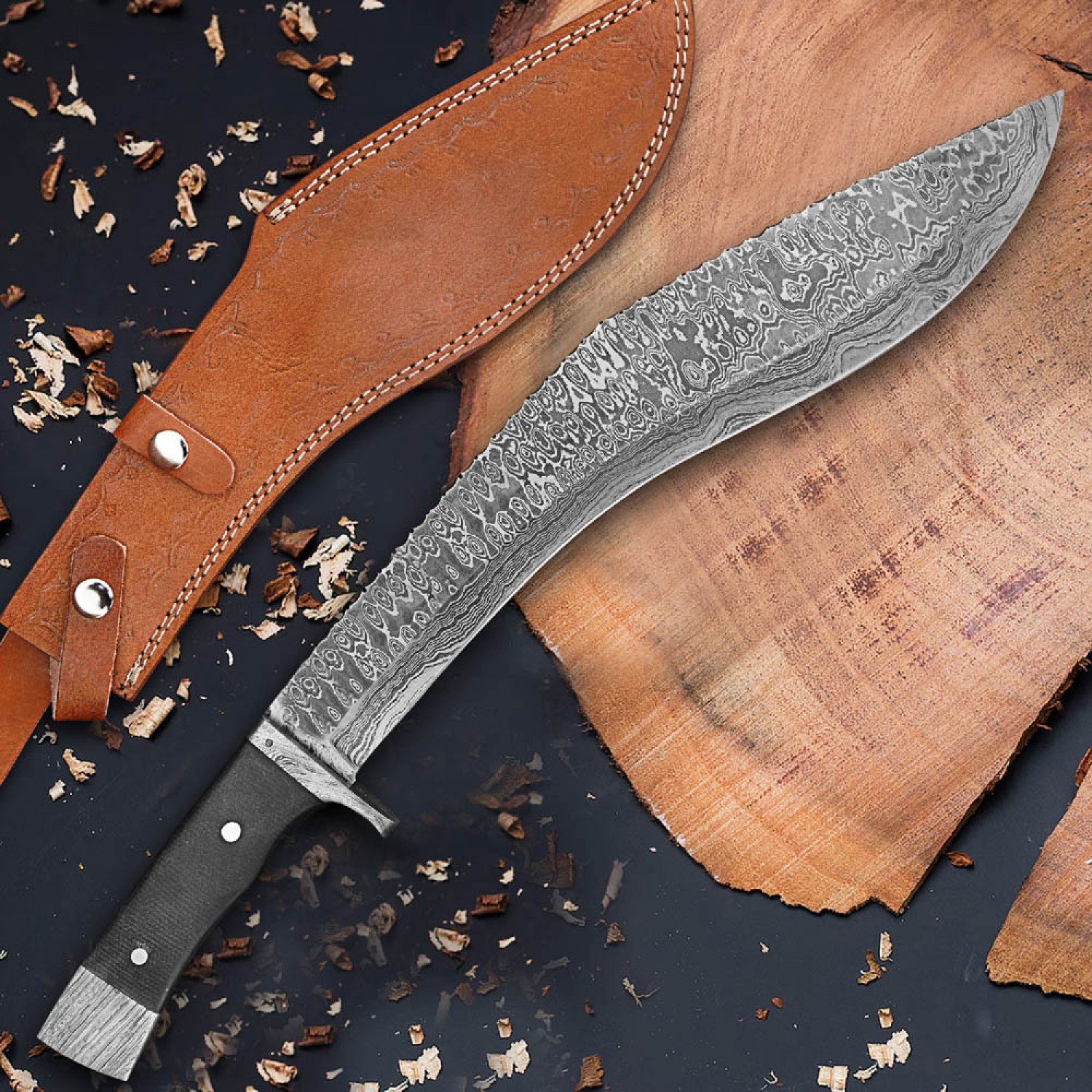 Handmade Bowie Hunting Knife Rain Drop Pattern Damascus Steel 