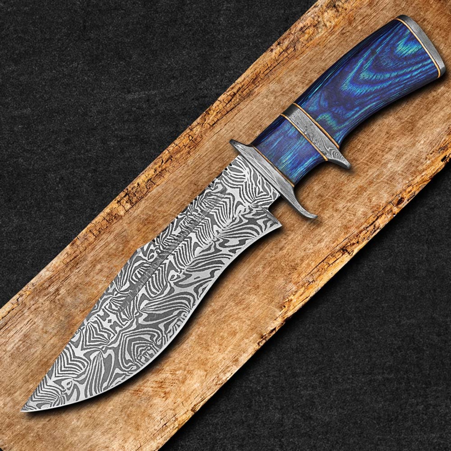 Nooraki - 15″ Damascus Bowie Knife with Sheath | Hand Made Hunting Knife - Fixed Blade Long Bowie Knives - Ideal for Survival,Chopping, Camping, Outdoor Gift for Men |Tactical Knife Wood Handle / HB-1005