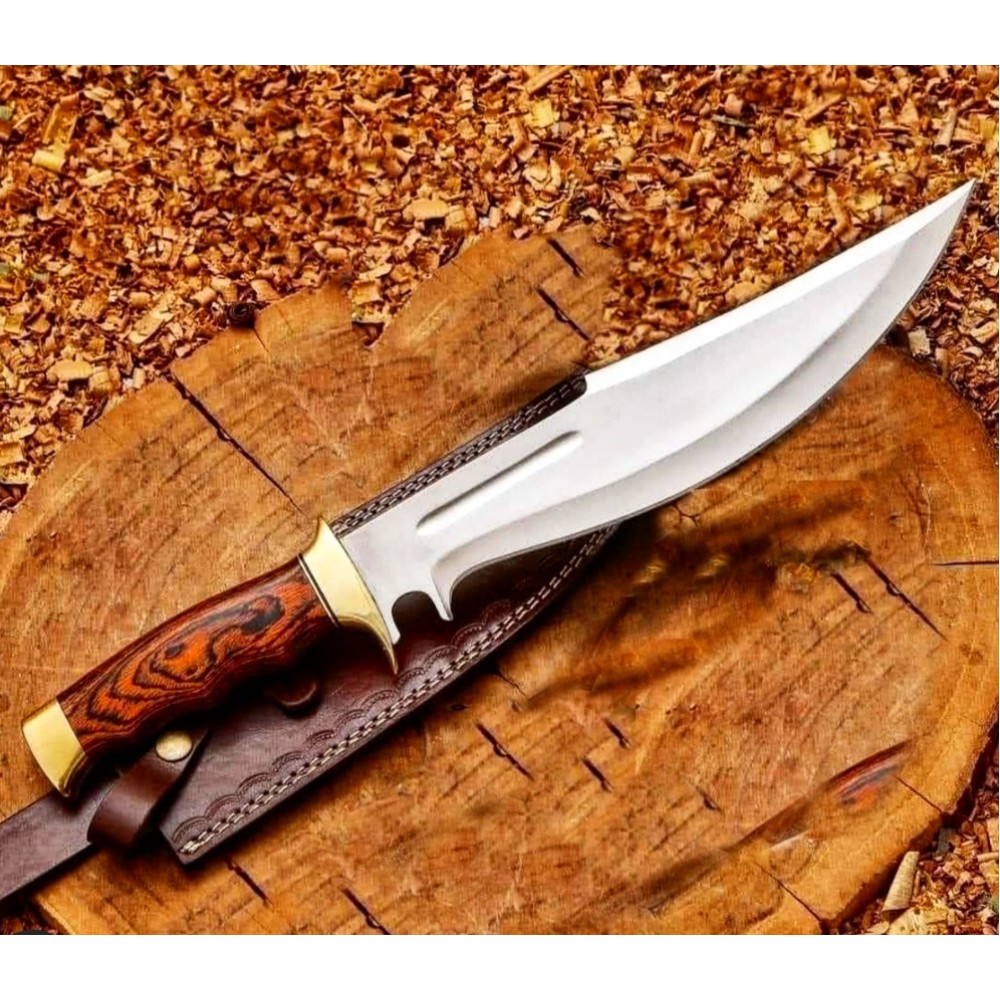 13-Inch D2 ,Bowie Knife with Sheath,Fixed Blade Knife,Rosewood Handle &Double Brass Guard Hunting Knife, used for Bushcraft, Outdoor, and as a Camping Knife - Survival knife-HB1819