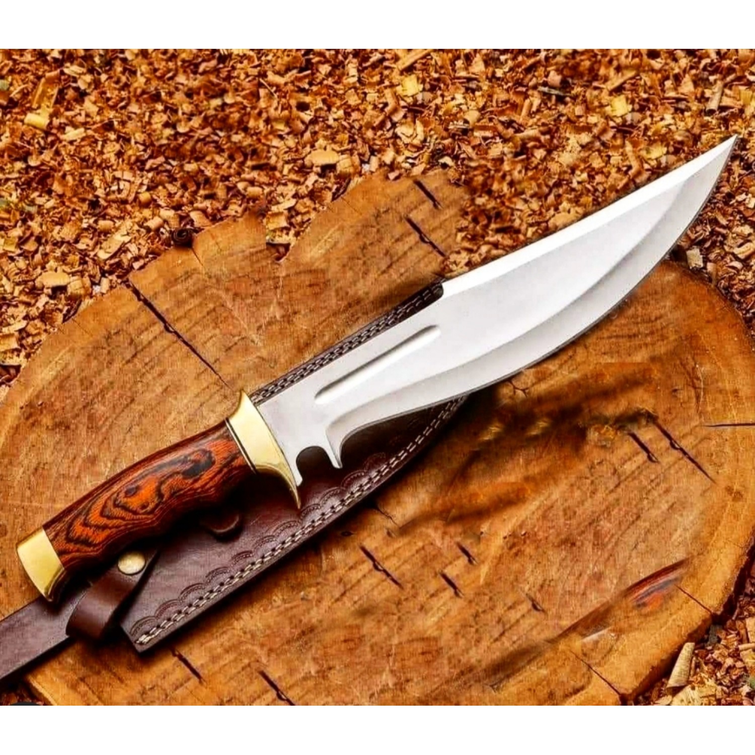 13-Inch D2 ,Bowie Knife with Sheath,Fixed Blade Knife,Rosewood Handle &Double Brass Guard Hunting Knife, used for Bushcraft, Outdoor, and as a Camping Knife - Survival knife-HB1819