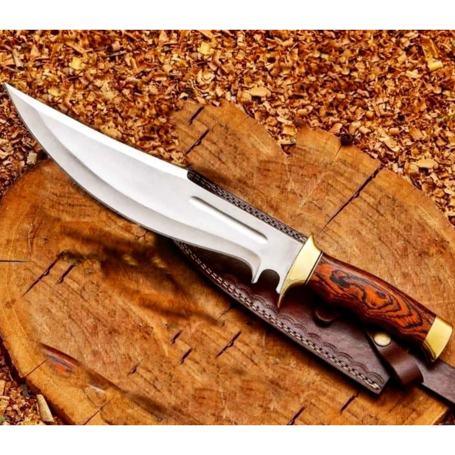 13-Inch D2 ,Bowie Knife with Sheath,Fixed Blade Knife,Rosewood Handle &Double Brass Guard Hunting Knife, used for Bushcraft, Outdoor, and as a Camping Knife - Survival knife-HB1819