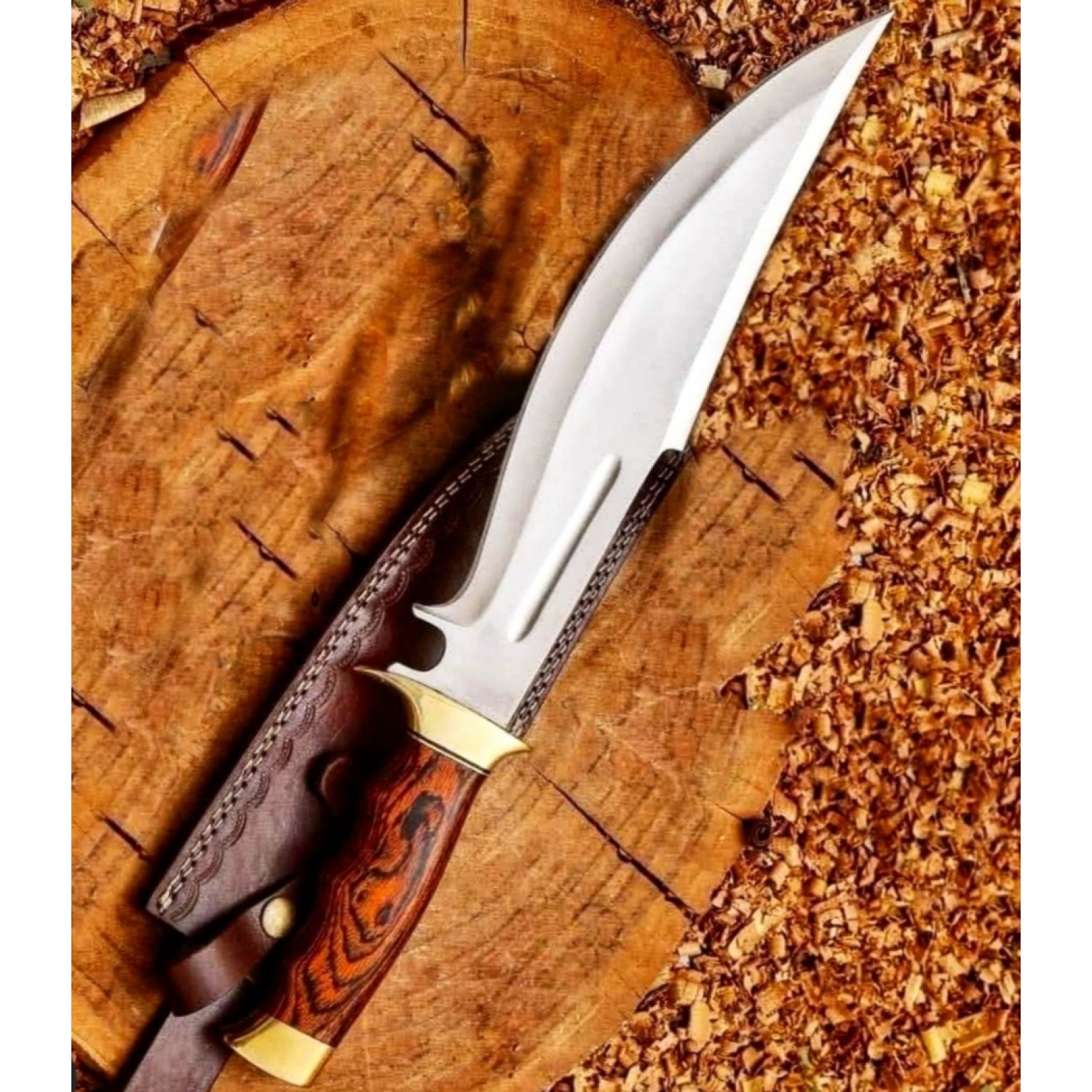 13-Inch D2 ,Bowie Knife with Sheath,Fixed Blade Knife,Rosewood Handle &Double Brass Guard Hunting Knife, used for Bushcraft, Outdoor, and as a Camping Knife - Survival knife-HB1819