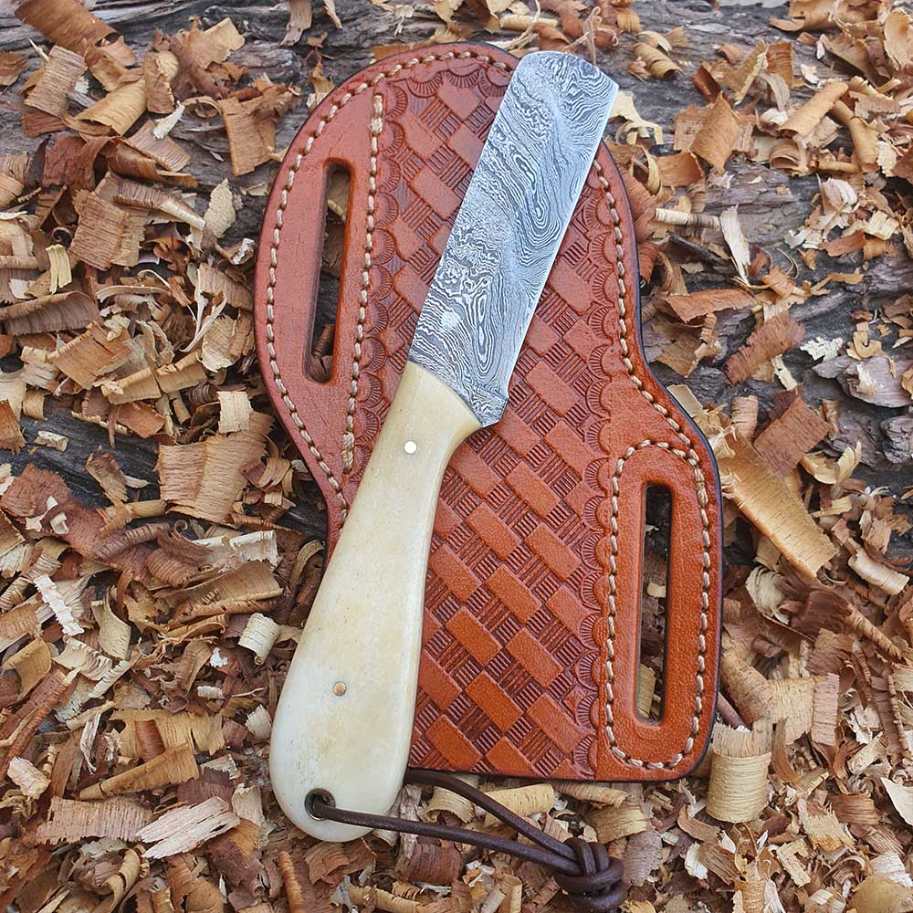 Custom Handmade knives Damascus Steel Fixed Blades Western Bull Cutter and Skinner knives set With Custom Initial On The Blade and Sheath Just Write Your Initial In The Note… / HB-3637