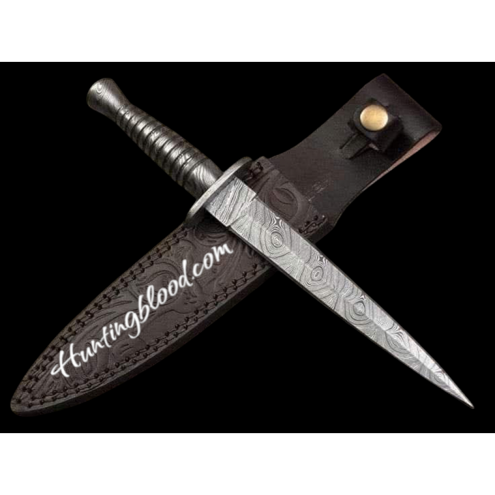 Handmade Damascus Steel Dagger Knife & Sheath” Steel Griped Handle -HB1307