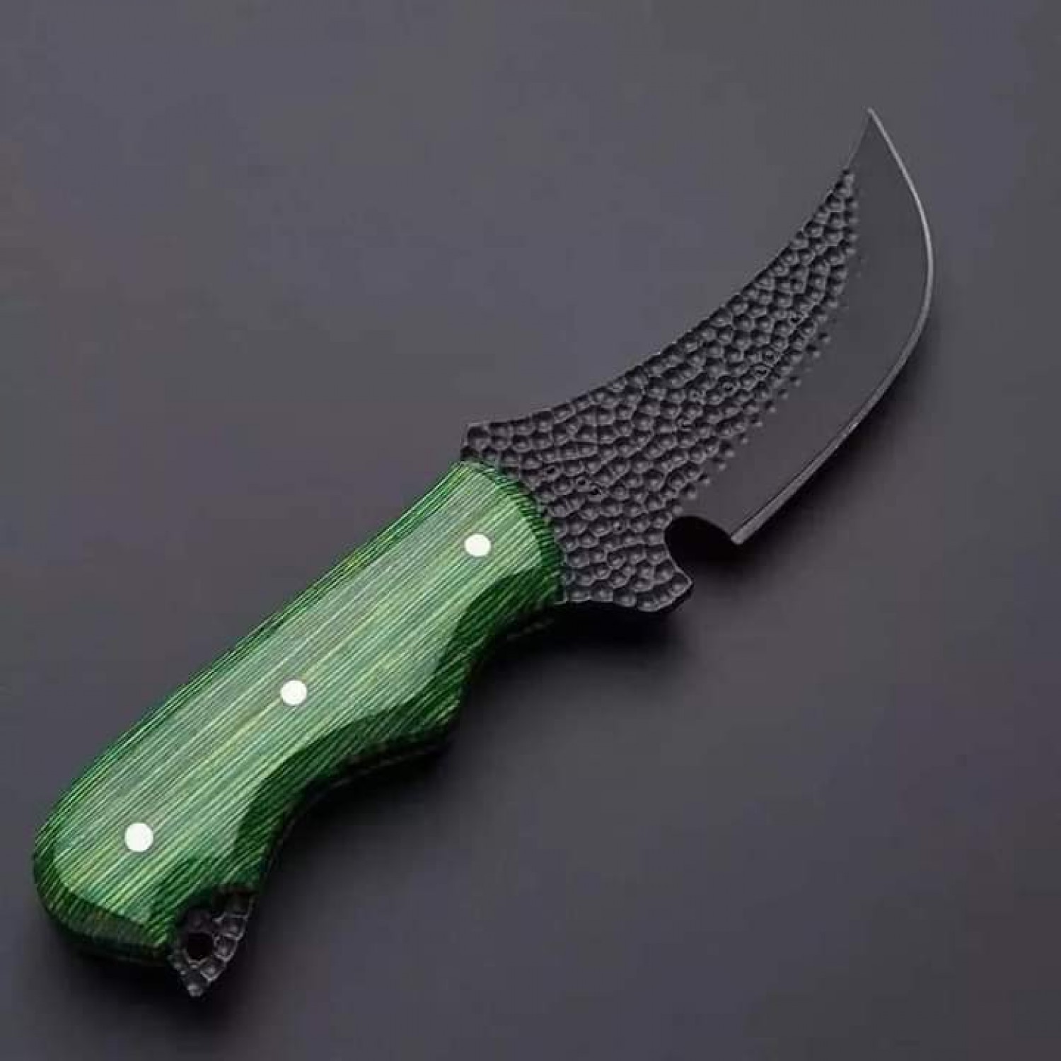 Top-Quality-Skinner-knife- Green- wood- Handel-Beautiful- Black- powercoding- Blade- HB-1600