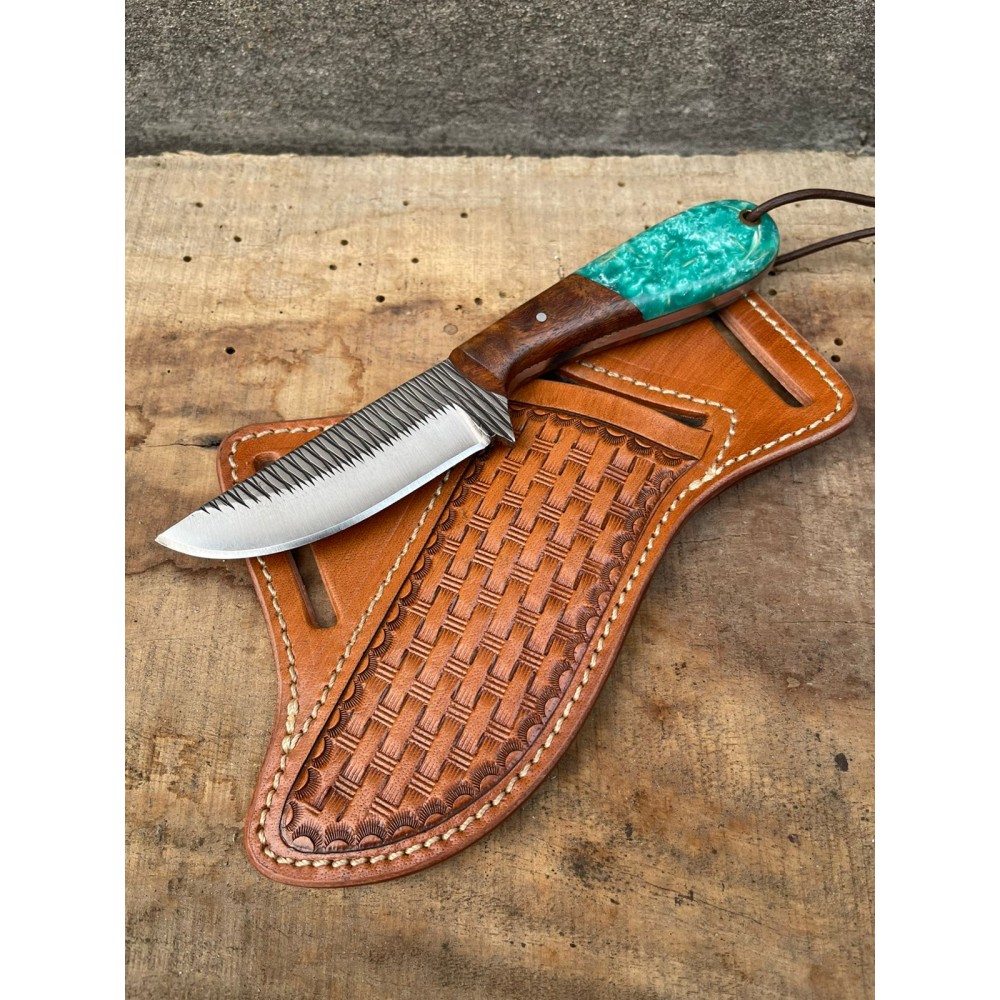  Top Quality Skinnig Knife Rasp Stainless Steel Wood& Brass Guard Beautiful  GREEN Handel/ HB-7079