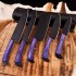 5-Piece Hand-Forged Carbon Steel Chef Knife Set with Black Powder-Coated Blue Handel Blades and Leather Roll Bag – Premium Kitchen Collection-HB1813