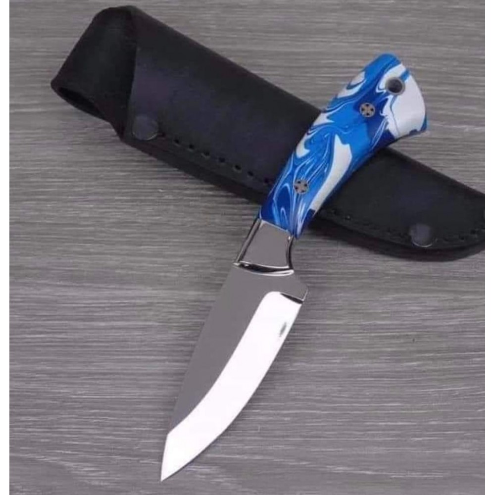  Top Quality Skinnig Knife J2 Steel Balde& Brass Guard Beautiful Blue and white Rezan Handel/ HB-1100