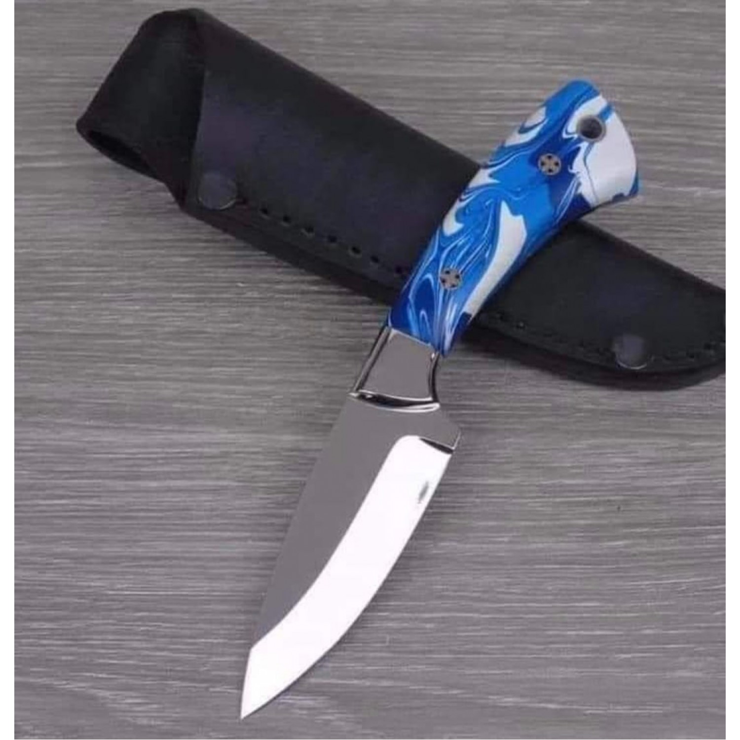  Top Quality Skinnig Knife J2 Steel Balde& Brass Guard Beautiful Blue and white Rezan Handel/ HB-1100