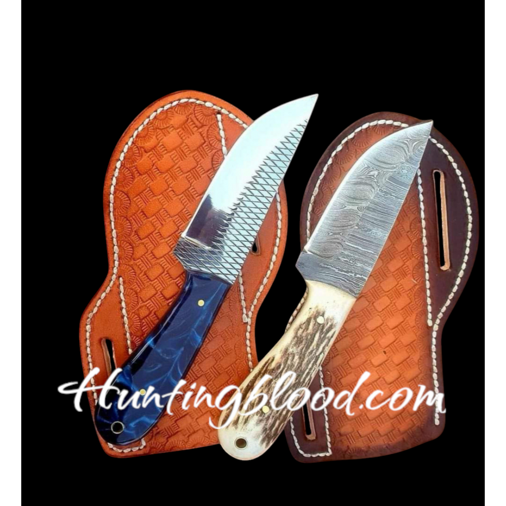   Custom Handmade Rasp steel Blade and Damscus steel and satg handel skinner  knives Set… / HB-1308