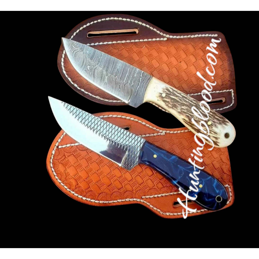   Custom Handmade Rasp steel Blade and Damscus steel and satg handel skinner  knives Set… / HB-1308