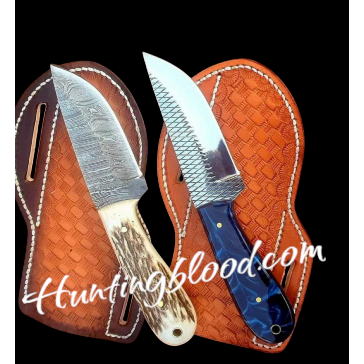   Custom Handmade Rasp steel Blade and Damscus steel and satg handel skinner  knives Set… / HB-1308